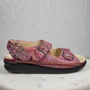 SAS Relaxed Rainbow Sandals Womens 7 Red Leather Open Toe Casual Slingback Strap